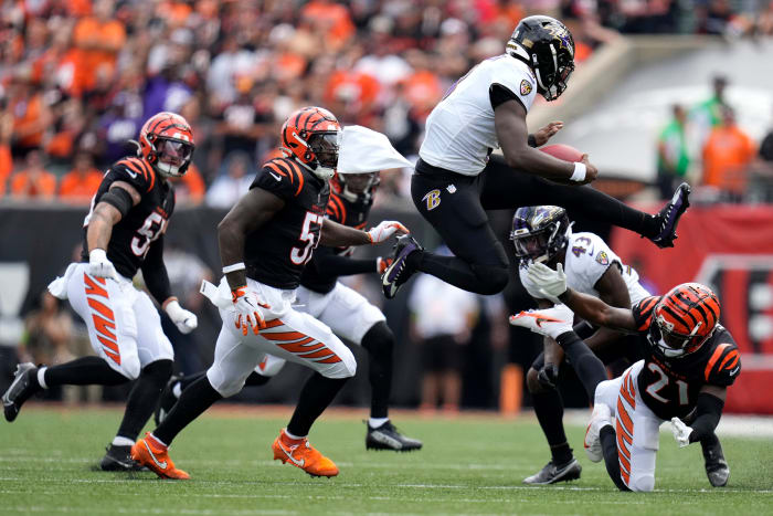 Ravens quarterback Lamar Jackson passed for 237 yards and a pair of touchdowns in a Week 2 win over the Bengals.